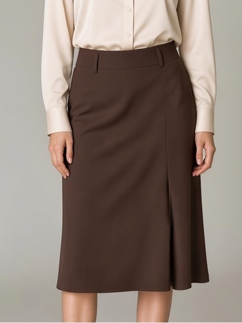 Trina Turk LA Cocoa Brown A-Line Trumpet Flare Midi Skirt sz 6